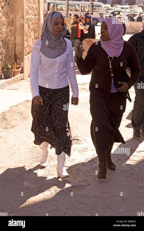 Libyan Women Walking Through Medina Or Old City Tripoli Libya Stock