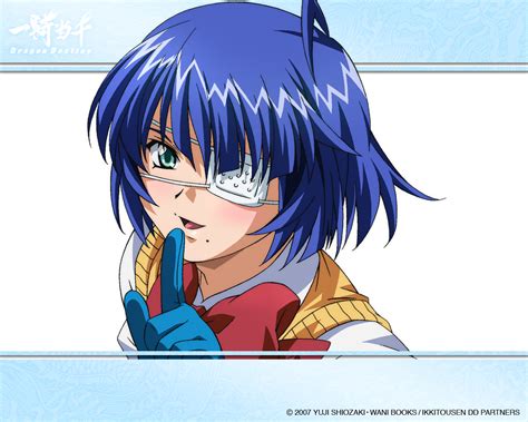 Aqua Eyes Blue Hair Blush Bow Eyepatch Gloves Ikkitousen Ryomou Shimei