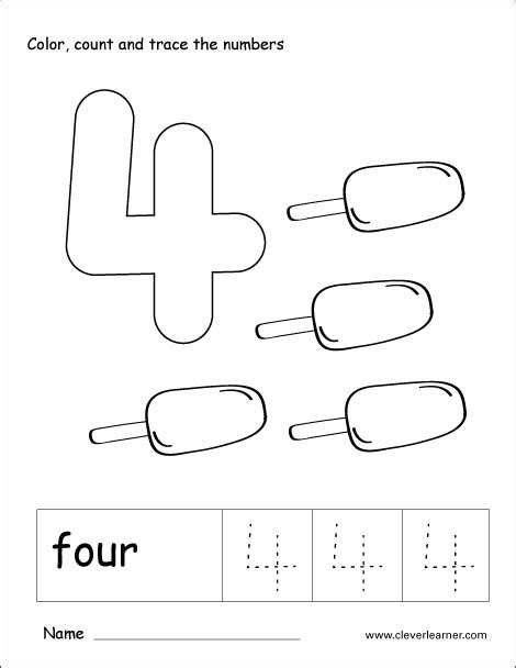 Number 4 Tracing And Colouring Worksheet For Kindergarten Preschool