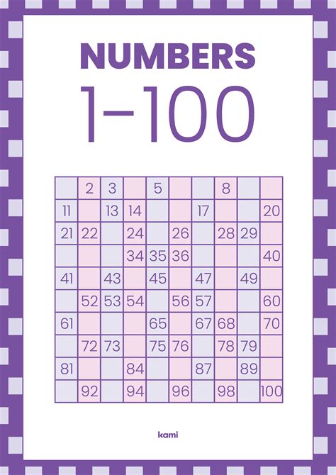 Number Chart Fill In The Blanks 1 100 Purple For Teachers Perfect