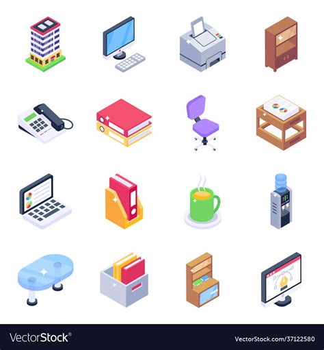 Office Equipment Isometric Icons Pack Royalty Free Vector