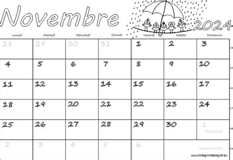 Calendario Novembre 2024 Stampabile Pdf Liberi Di Stampa