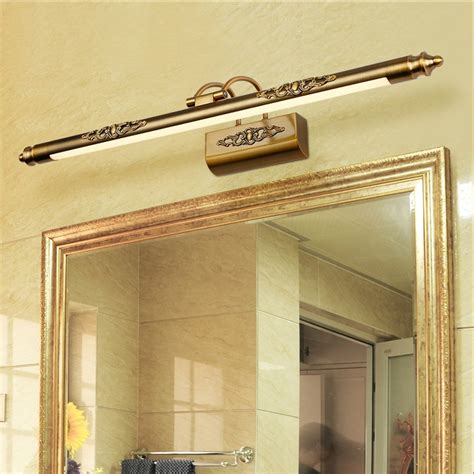 Classic Antique Brass Led Wall Lamps In Bathroom With Swing Arm Over Mirrors Picture Lighting
