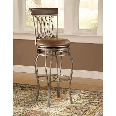 Hillsdale Furniture Montello 43 Swivel Counter Stool Old Steel Finish With Brown Faux Leather