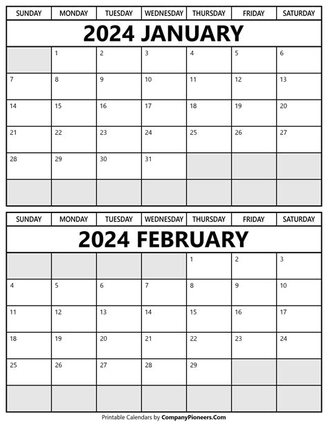 January 2024 Calendar February Print Erena Josephina