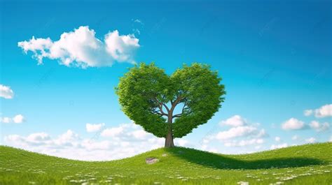 에코 사랑 3d 하트 트리 무성한 들판과 푸른 하늘 자연 나무 녹색 자연 여름 풍경 배경 일러스트 및 사진 무료 다운로드 Pngtree