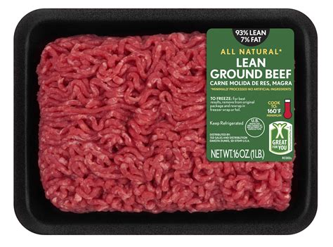 All Natural 93 Lean7 Fat Lean Ground Beef Tray 1 Lb