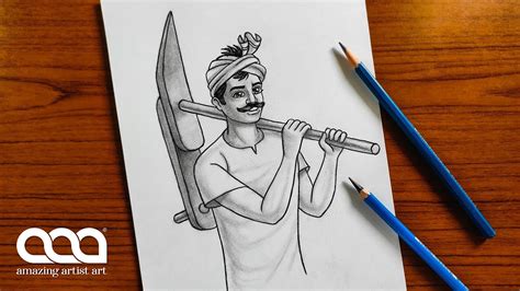 Indian Farmer Drawing 😊 किसान का चित्र How To Draw A Farmer Youtube