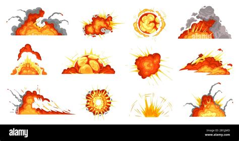 Cartoon Explosions Exploding Bomb Fire Cloud And Explosion Burst
