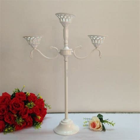 60 Cm Height White Metal Candle Holder Metal Candelabra Simple 3 Arms