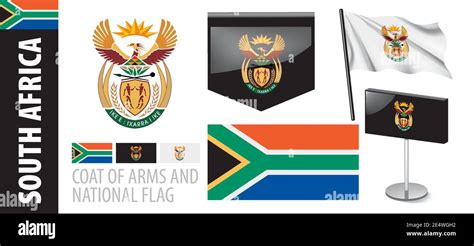 Vector Set Of The Coat Of Arms And National Flag Of South Africa Stock
