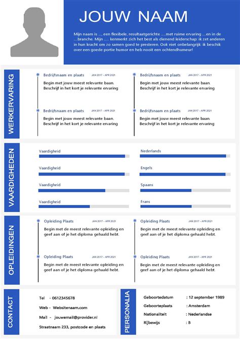 Cv Template Nederlands Free Resume Templates