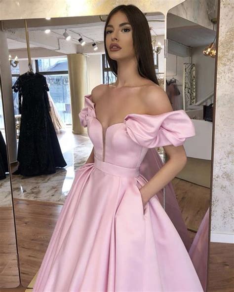 Pink Off Shoulder Long Prom Dresses Off The Shoulder Pink Floor Lengt