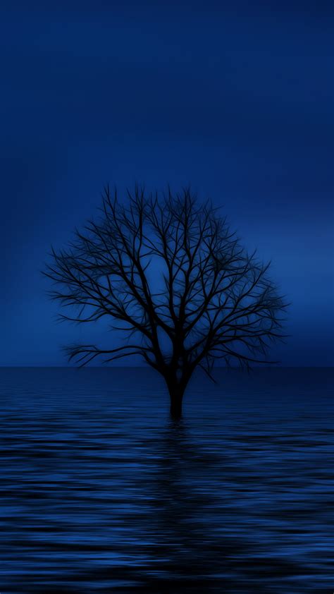 Blue Tree Moonlight Iphone Wallpaper