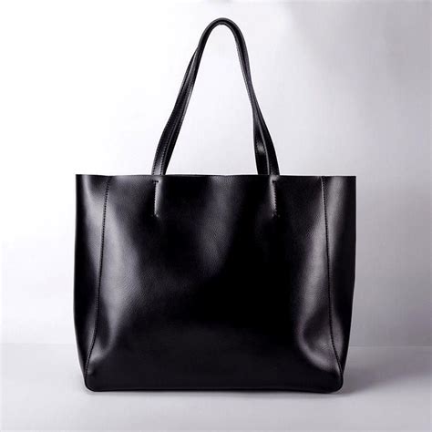 Black Leather Tote Bag Large Shoulder Shopper Bags For Women