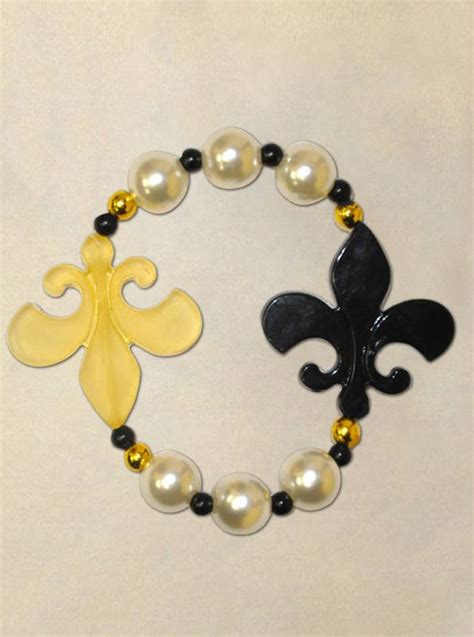 Black And Gold Fleur De Lis Bead Bracelet With Pearls From Beads By