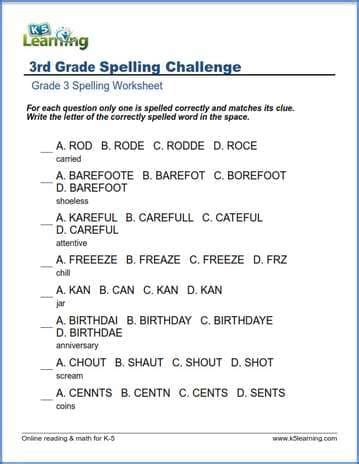 Test your vocabulary in spelling tests for grade three. Spelling challenge for grade 3 | K5 Learning