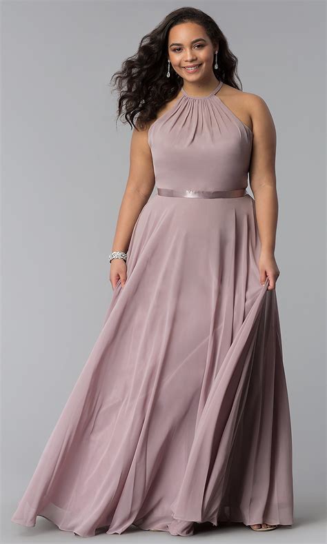 I got the sample dresses in 22 and 24. Long High-Neck Plus-Size Chiffon Prom Dress - PromGirl
