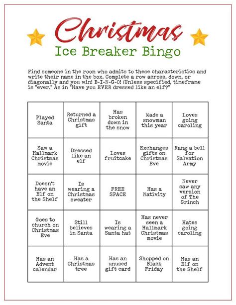 Printable Christmas Party Ice Breaker Game Human Bingo Cards Etsy In