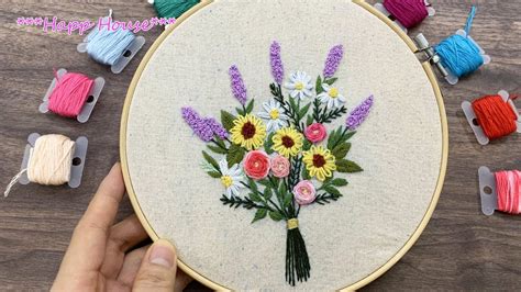 Beautiful Flower Design Easy Flower Bouquet Hand Embroidery Youtube