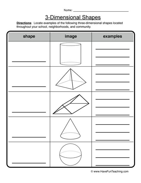 3 Dimensional Shapes Worksheet By Teach Simple