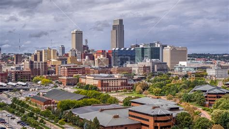 The Citys Skyline In Downtown Omaha Nebraska Aerial Free Download
