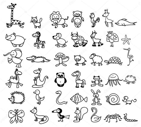 The list includes only animals living on land. Children's drawings of animals — Stock Vector ...