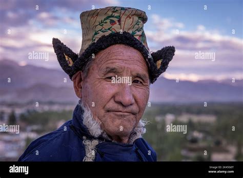 Elderly Man With A Traditional Ladakhi Hat Spituk Gompa Leh District