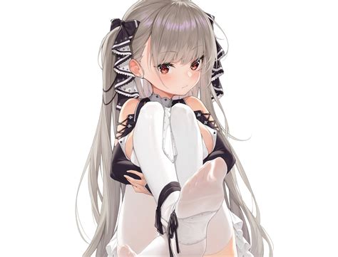 Formidable Azur Lane Gray Hair Twintails Pantyhose Blush Red