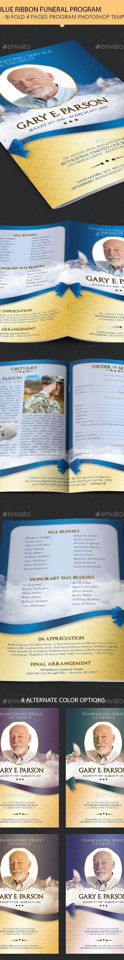 Blue Ribbon Funeral Program Template Print Templates Graphicriver