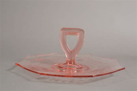 Pink Glass Serving Dish Antique Depression Glass Plate Vintage Floral Octagon Dessert Plate