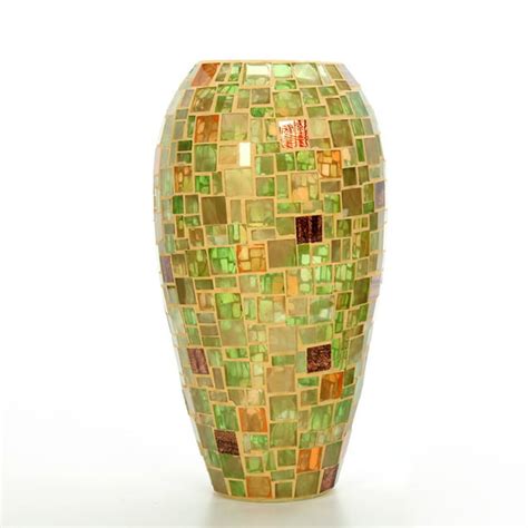 Elegant Expressions By Hosley Mosaic Glass Vase Green And Amber