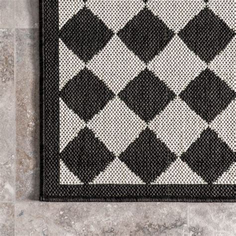 Kristy Classic Checkered Indoor Outdoor Rug Black Off White