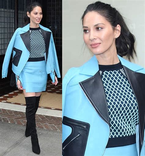 Olivia Munn In Versace Leather Ensemble And Thigh High Boots