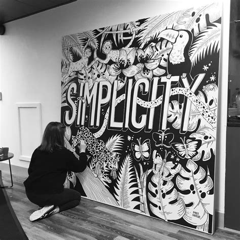 Illustrated Black And White Wall Mural By Amber Anderson Graffiti