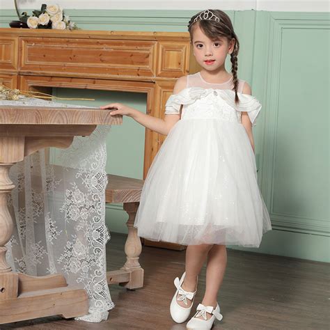 White Lace Flower Girl Dress Kids Party Wear Dresses For Little Girls