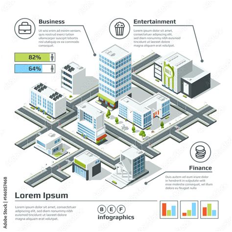Isometric 3d City Map Infographic Vector Illustration Dimensional