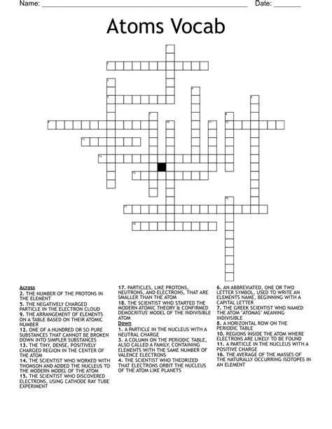 Atoms Vocab Crossword Wordmint