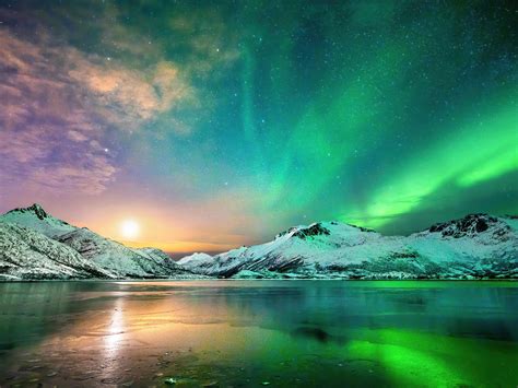 Aurora Nordlichter Während Der Nacht 4k Natur Hd Desktop Wallpaper