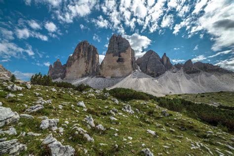 Tre Cime Di Lavaredo Dolomite Mountain And Alp Panorama Veneto Italy