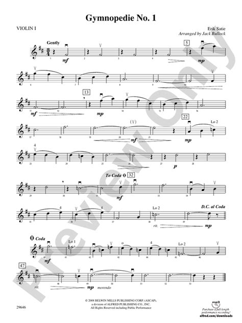 Gymnopedie No 1 1st Violin 1st Violin Part Digital Sheet Music