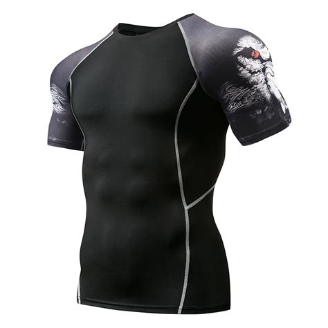 2018 quick dry men printed jerseys compression shirt bodybuilding fitness man gym spinning