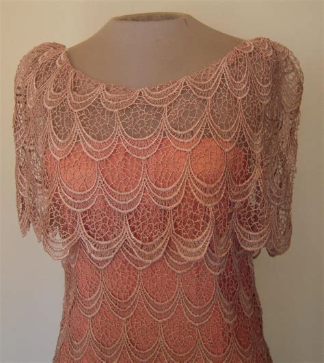 Vintage Rust Colored Short Dress With Ecru Lace Becas Boutique