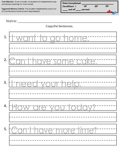 Sentences Printing Worksheets