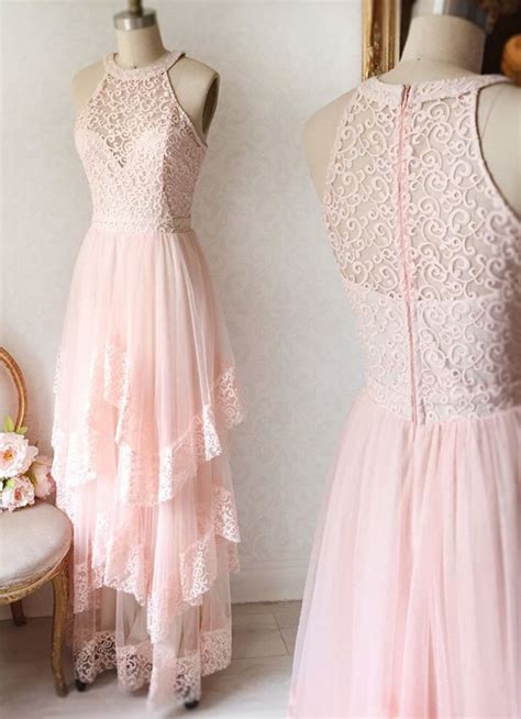 Pink Lace Strapless Long Tulle Homecoming Dress Long Fashion Party