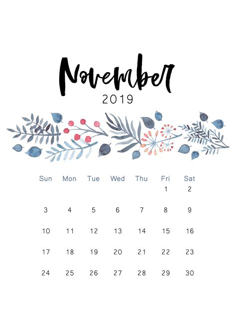 November 2019 Printable Calendar Calendar 2019 Printable Make A