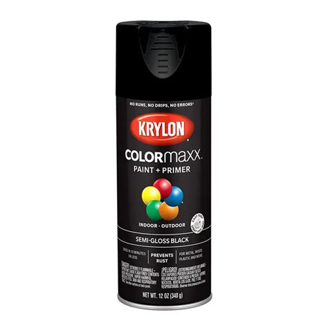 12 Oz Krylon K05579007 Black Colormaxx Paint And Primer Spray Paint Semi