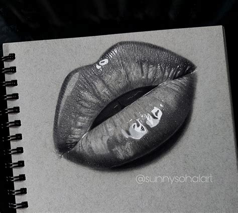 Glossy Lips Drawing Realistic Pencil Drawing Lips