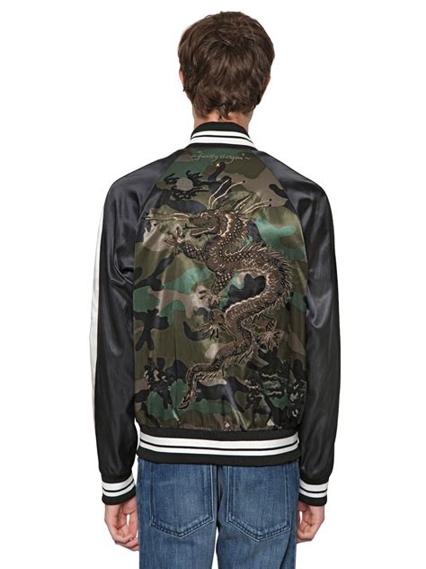 Valentino Dragon Embroidered Satin Bomber Jacket In Green For Men Lyst