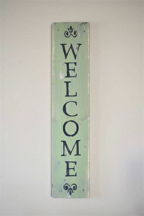 Vertical Rustic Green Welcome Sign Etsy